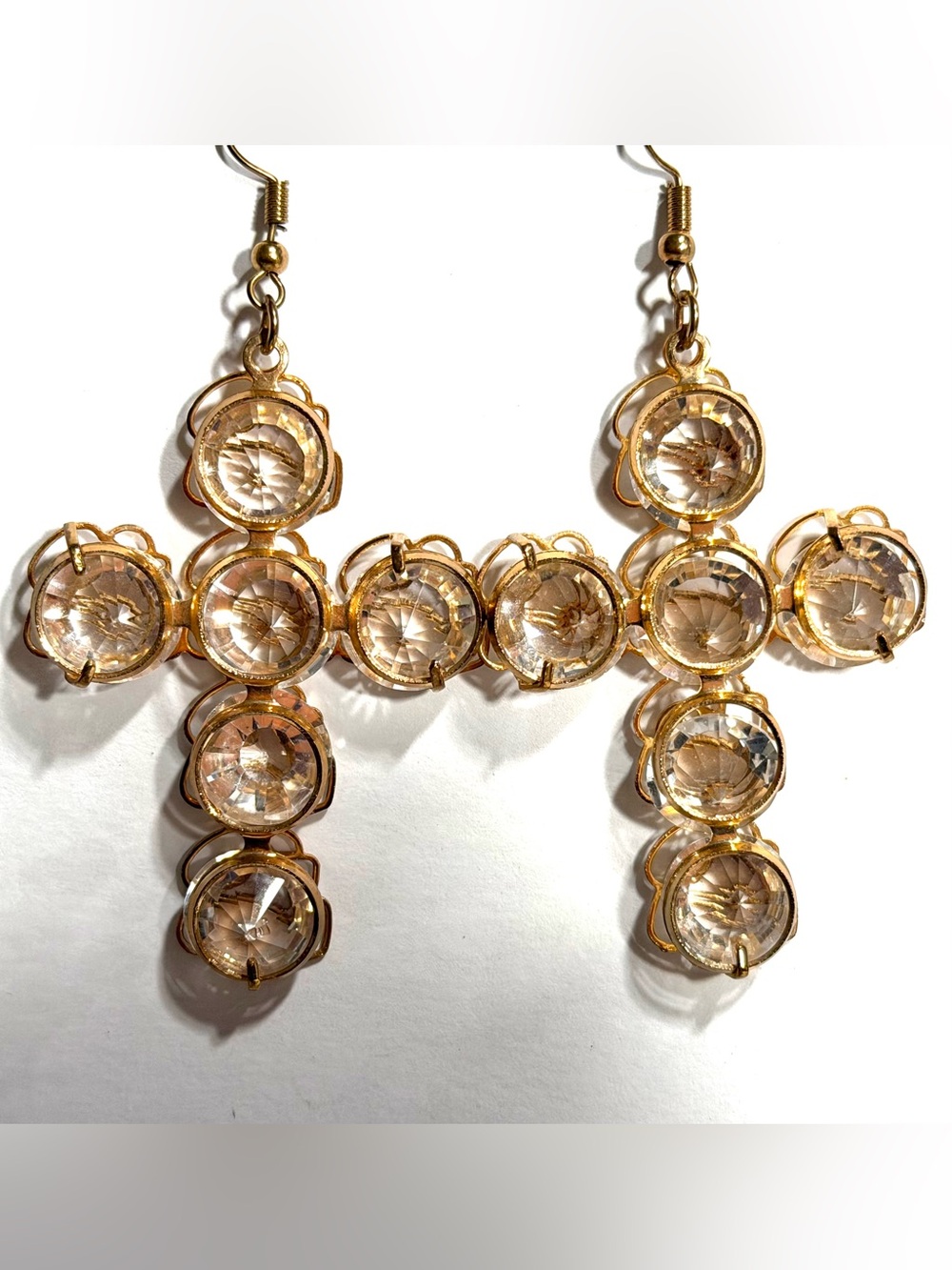 Clear Faceted Crystal Chandelier Cross Dangle Statement Earrings 3 Inch